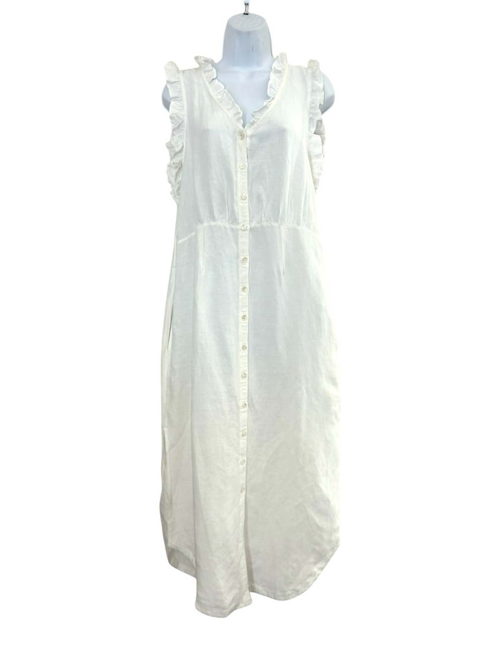 Sundance Catalog Antoinette Linen Maxi Shirt Dress Ruffle Trim Size S White